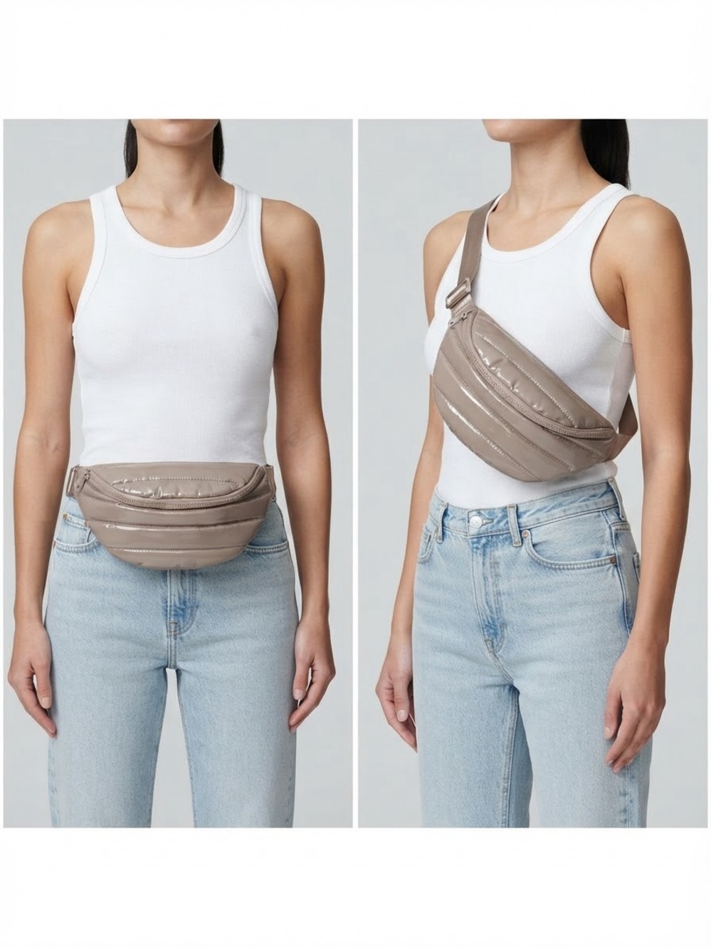 BC Bags Soho Quilted Puffer Belt Bag – Glossy Taupe